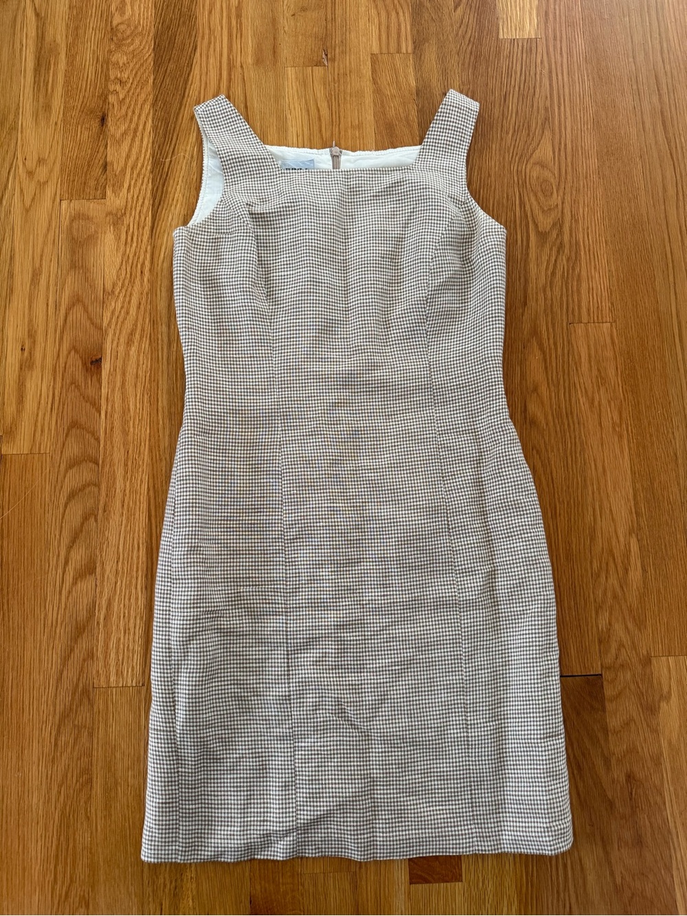 Vintage 90’s Classic Square-Neck Midi Dress in Beige Gingham